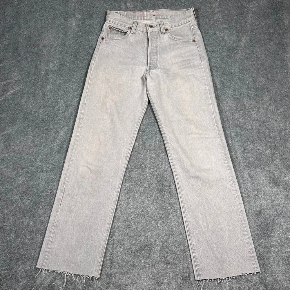VTG 80s Levi's 501-0657 Gray Jeans Button Fly Mens 27x27 Cut Raw Hem Made in USA